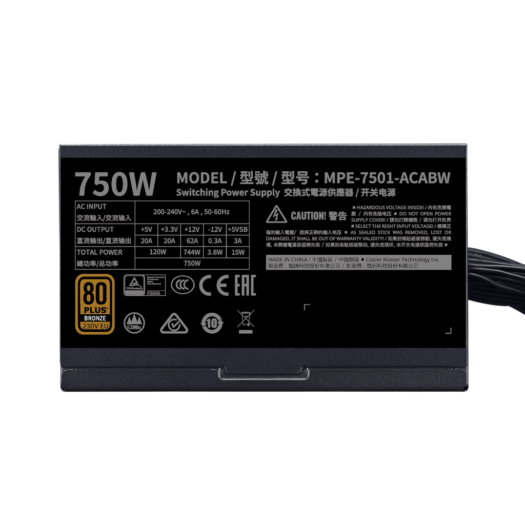 Nguồn máy tính COOLERMASTER MWE750 750W 80 PLUS BRONZE - V2 230V
