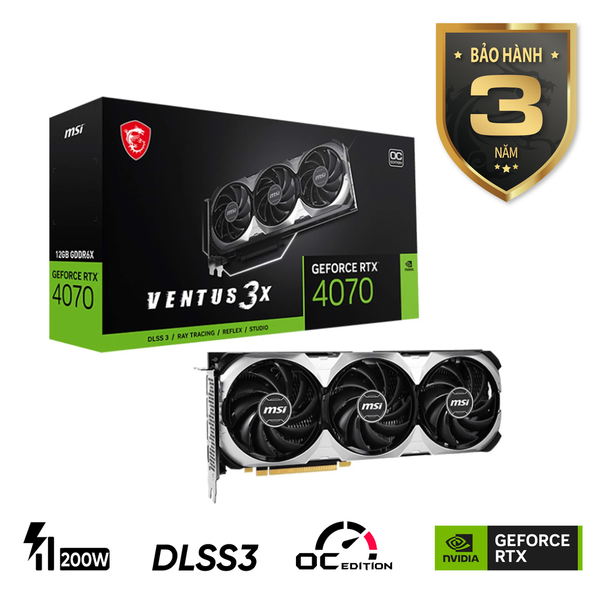 Card màn hình RTX4070 MSI Ventus 3X E OC 12G GDDR6X 3 Fan