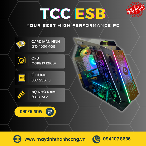 PC Gaming 2023 TC ESB (H610| I3 12100F | RAM 8GB | GTX 1650 4GB | SSD 256GB | 550W)