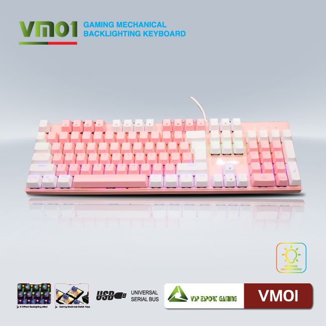 Bàn Phím Cơ VSP VM01 Trắng Hồng BH 6TH