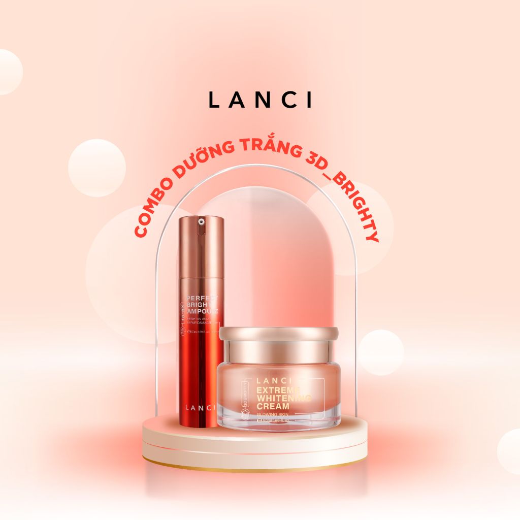 Combo Dưỡng Trắng 3D-Brighty Da Mộc Trắng Mướt LANCI (Ampoule + Kem Dưỡng Trắng) 50ml