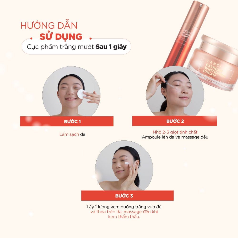 Combo Dưỡng Trắng 3D-Brighty Da Mộc Trắng Mướt LANCI (Ampoule + Kem Dưỡng Trắng) 50ml