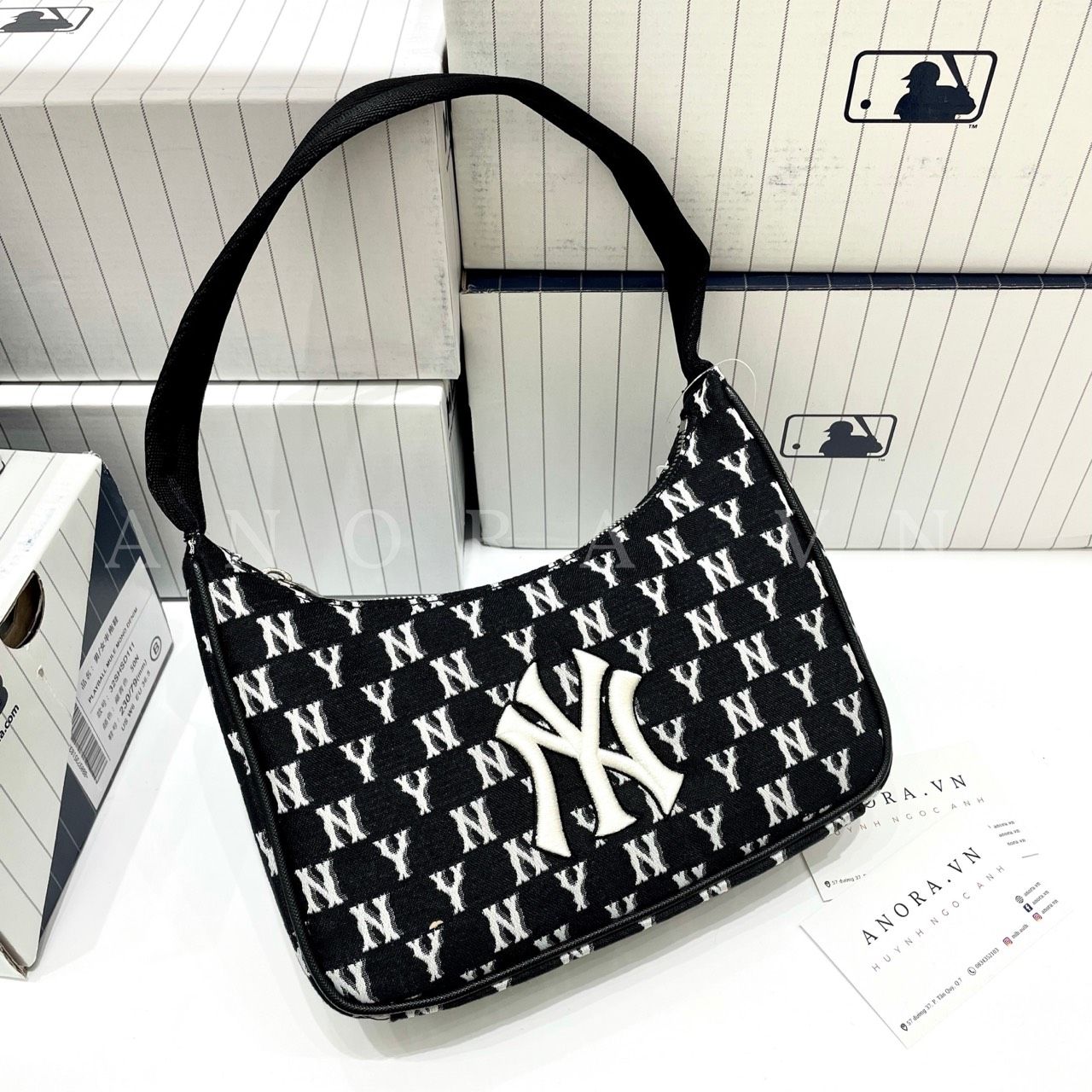 mlb monogram jacquard hobo bag