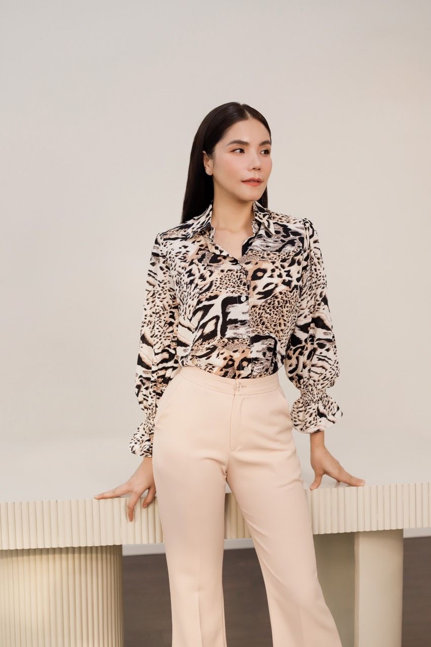 Áo sơ mi tay dài họa tiết da beo nhí FWWS21FH37L #36 Áo sơ mi tay dài họa tiết da beo nhí FWWS21FH37L