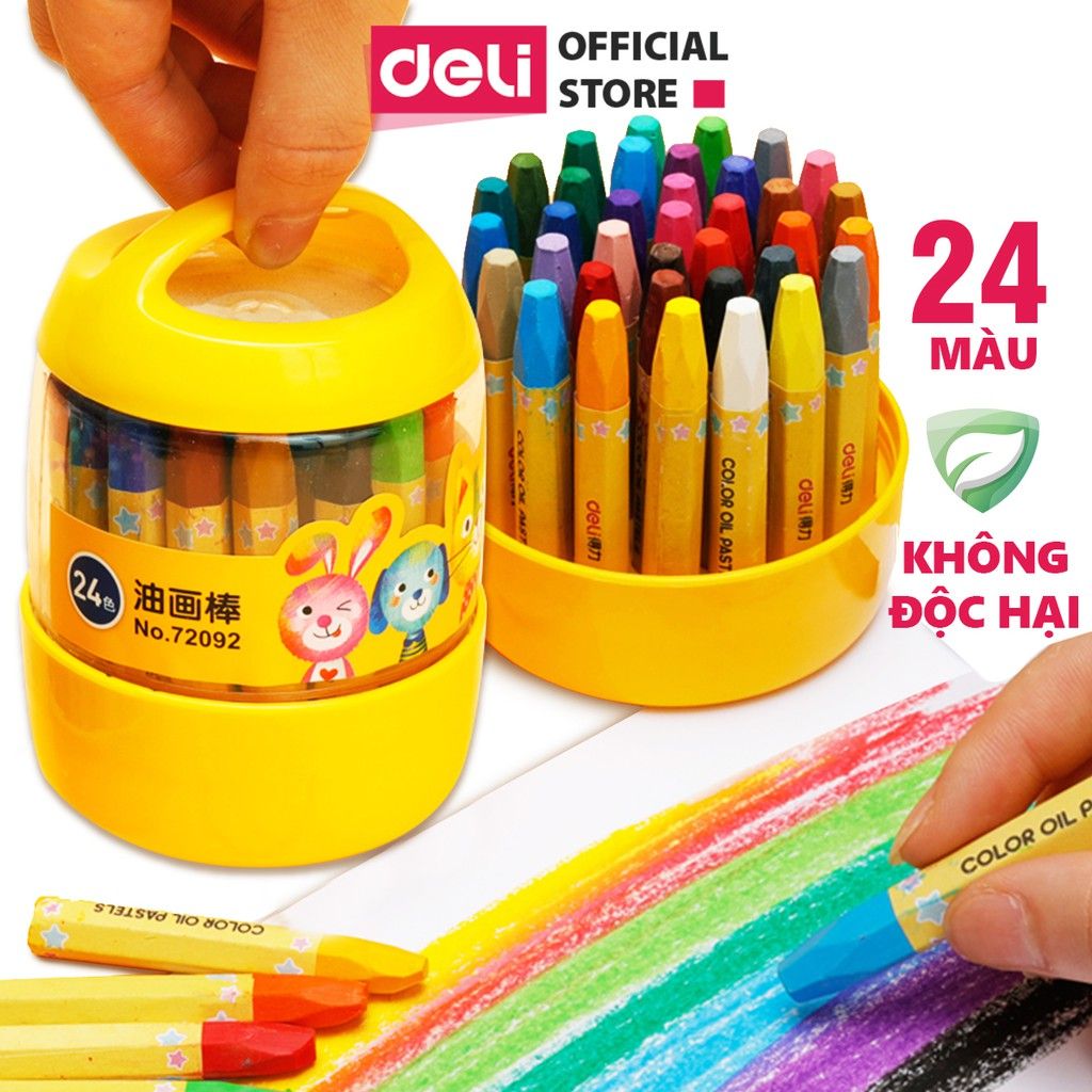  Bút sáp dầu học sinh hộp nhựa Deli - 12/18/24 màu - 72090 / 72091 / 72092 