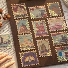  Bộ sticker chủ đề Tem Bưu Điện ánh nhũ dễ thương trang trí sổ tay, scrapbook,.. [ 078 ] 