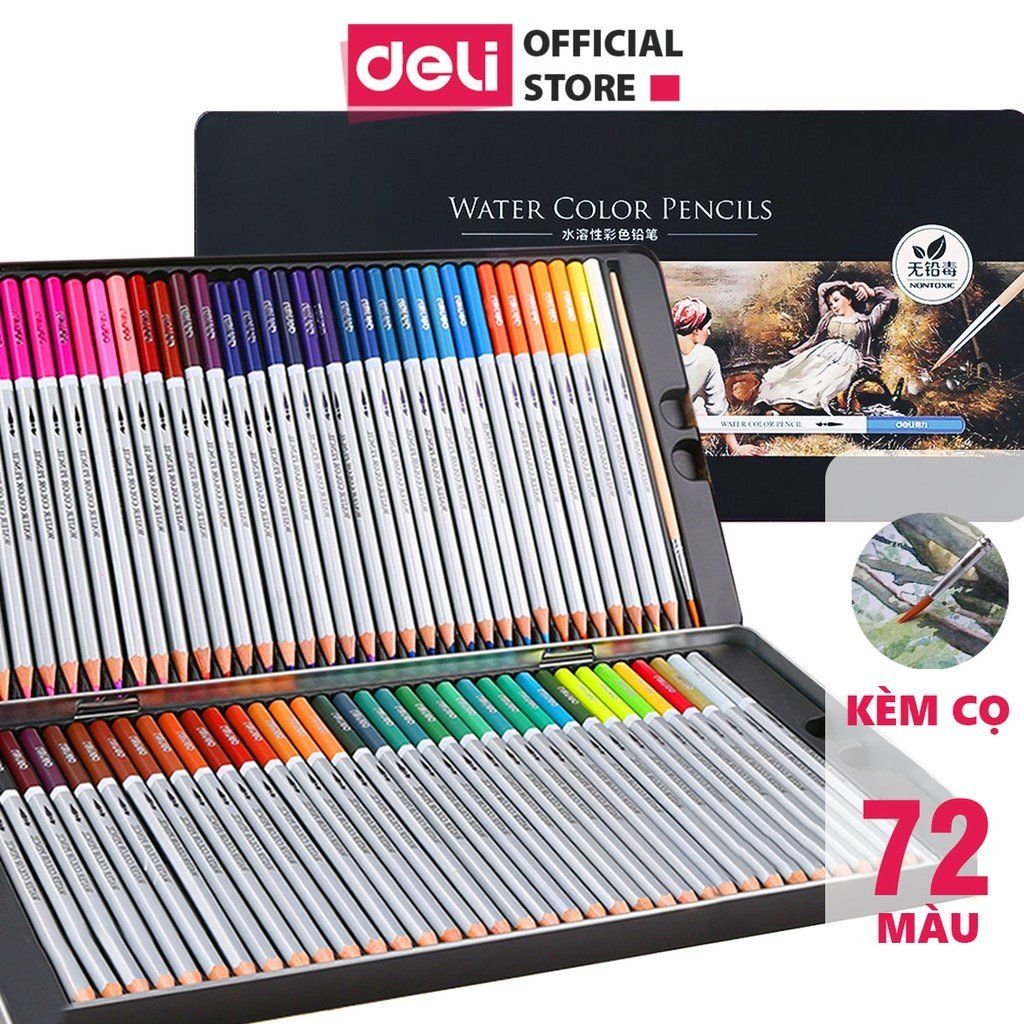 Bộ Bút Chì Màu Nước Deli 24/36/48/72 Màu ( Hộp Thiếc) – Họa Cụ Hami