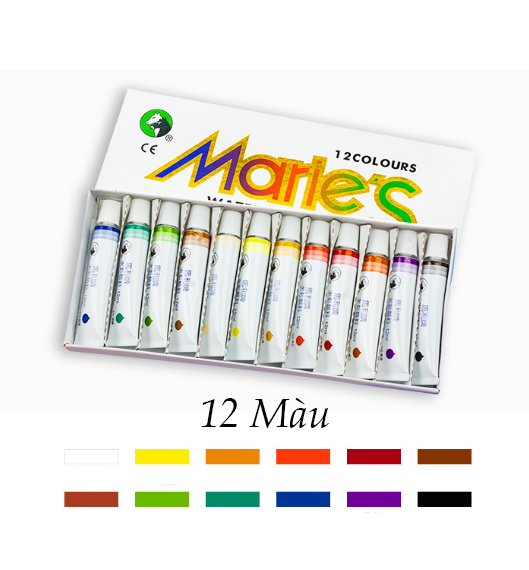  Màu nước Maries dung tích 12ml hộp trắng, water color maries 