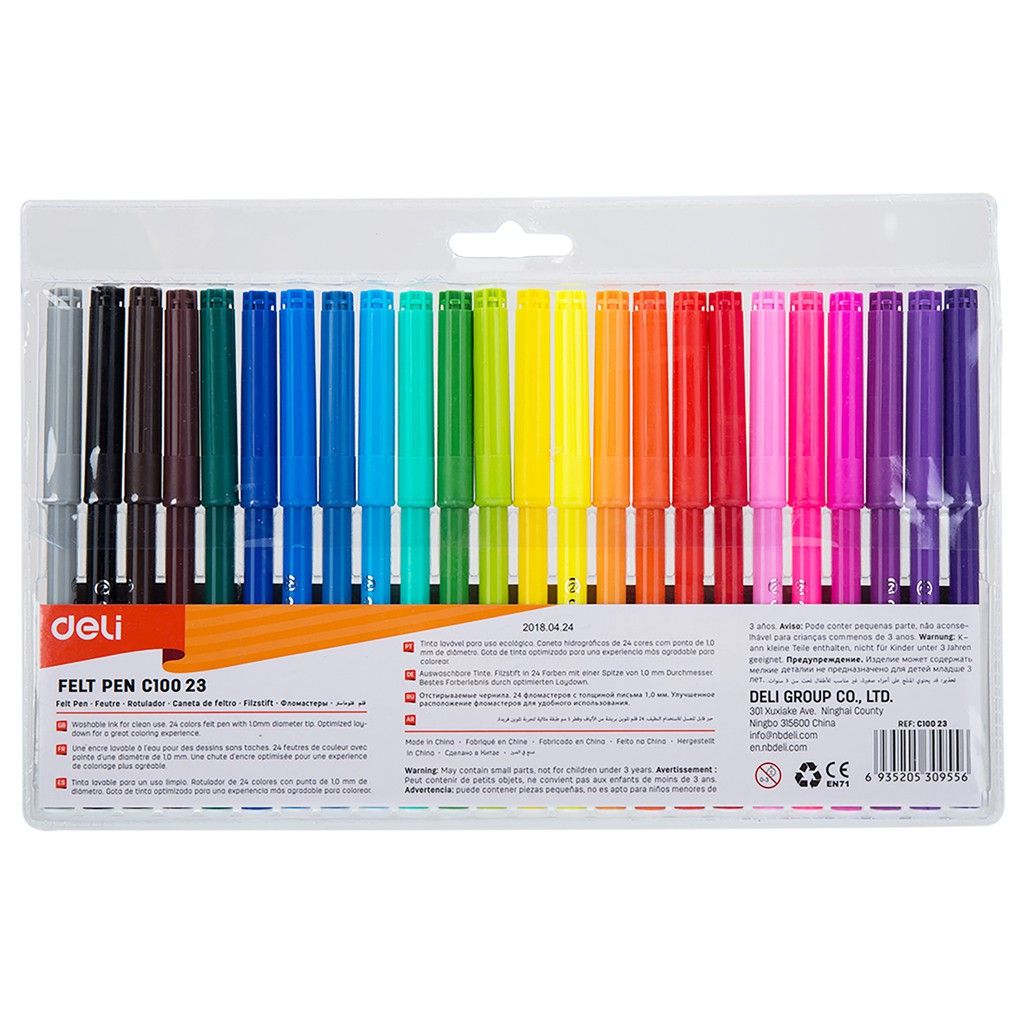  Bút màu lông 1.0mm Deli, 12 màu/18 màu/24 màu/hộp - fiber pen - EC10003/EC10013/EC10023 