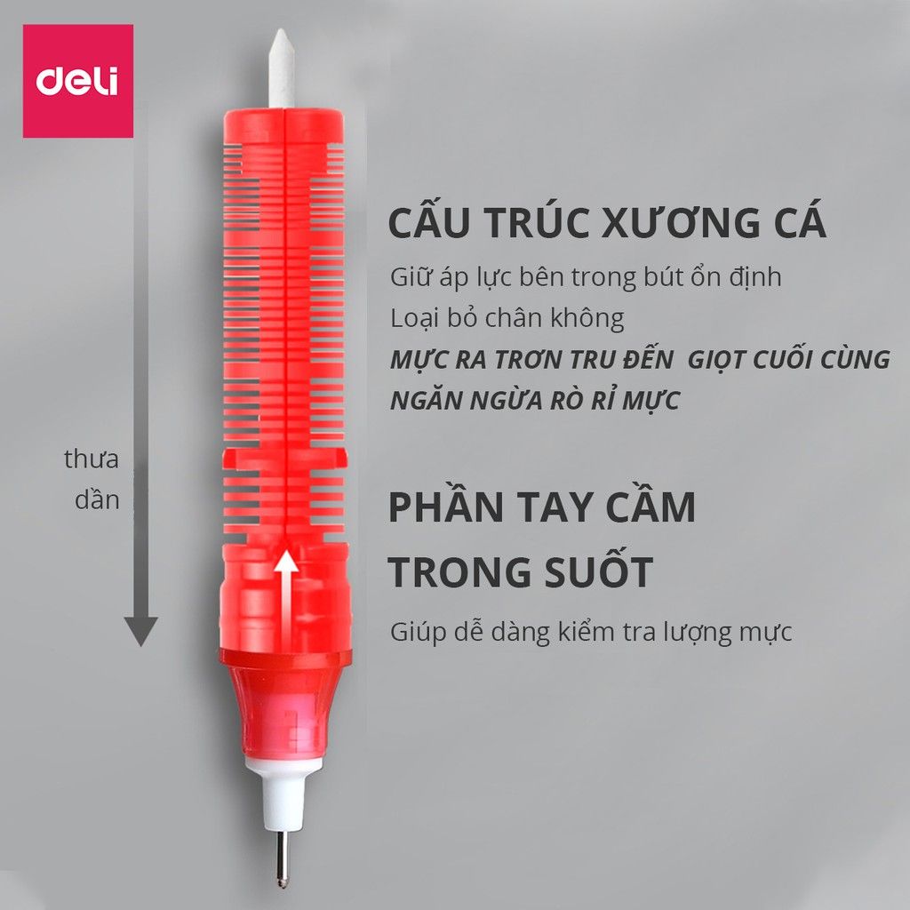  Bút bi nước mực gel nhanh khô ngòi 0.5mm Deli viết thư pháp cho học sinh văn phòng màu xanh đen đỏ ống mực liền S856 