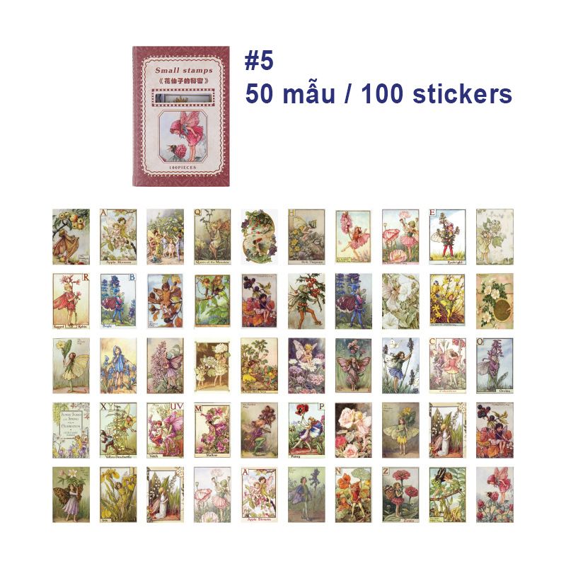  Sticker hộp trang trí Scrapbook, sổ tay, vở (Bộ 100 sticker) - STICKER TEM RETRO [ 072 ] 