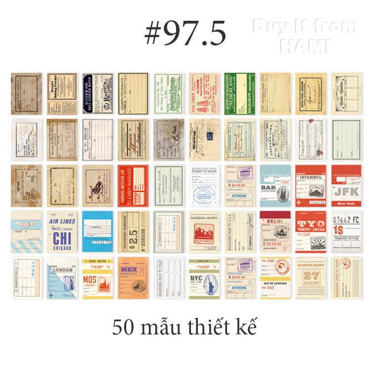  Sticker Retro trang trí Scrapbook, sổ tay, vở  (set 50 stickers) - [ 097 ] 