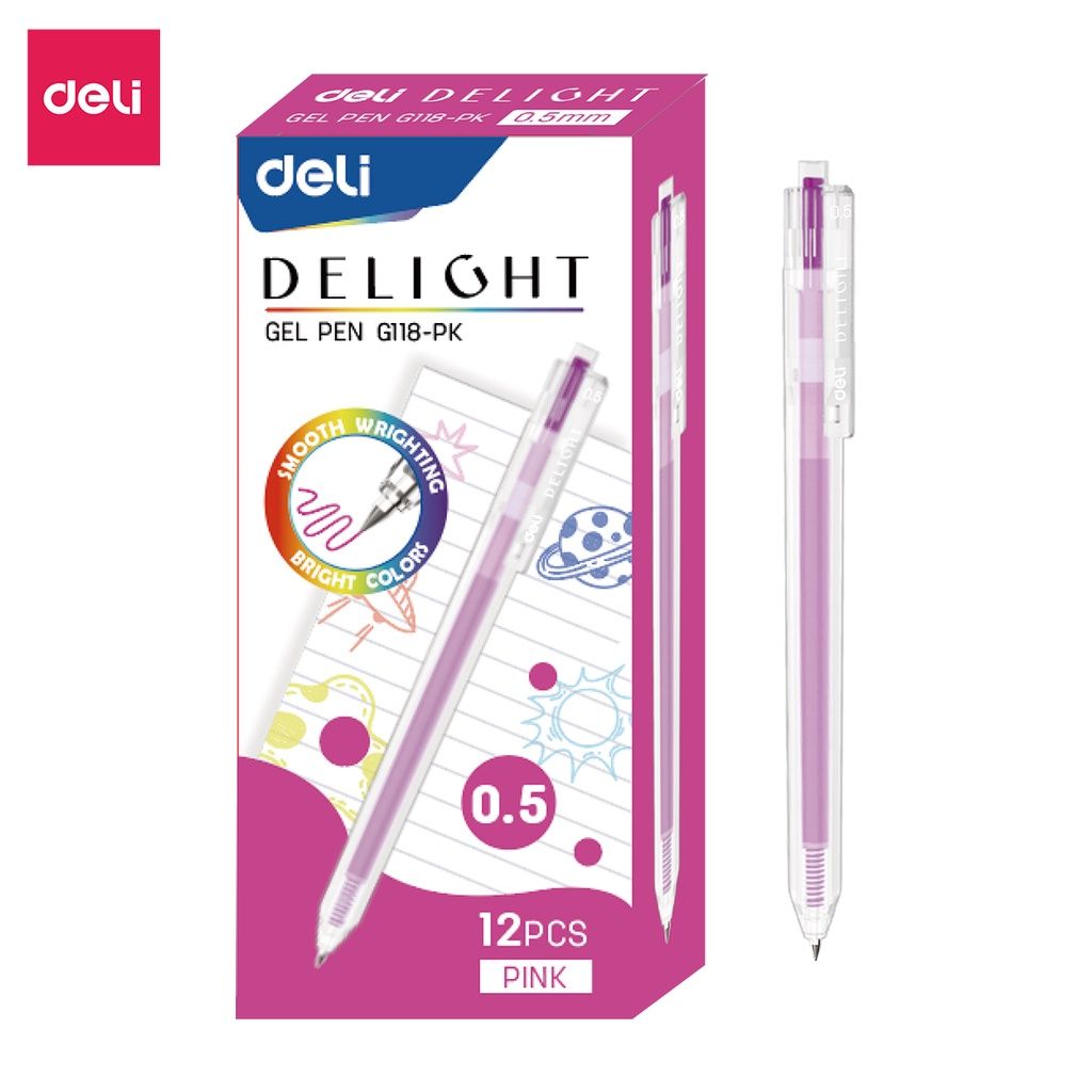  Bút bi nước mực gel bấm nhiều màu 0.5mm Deli xinh xắn nhanh khô viết đều trơn tru lâu hết mực chất lượng cao EG118 