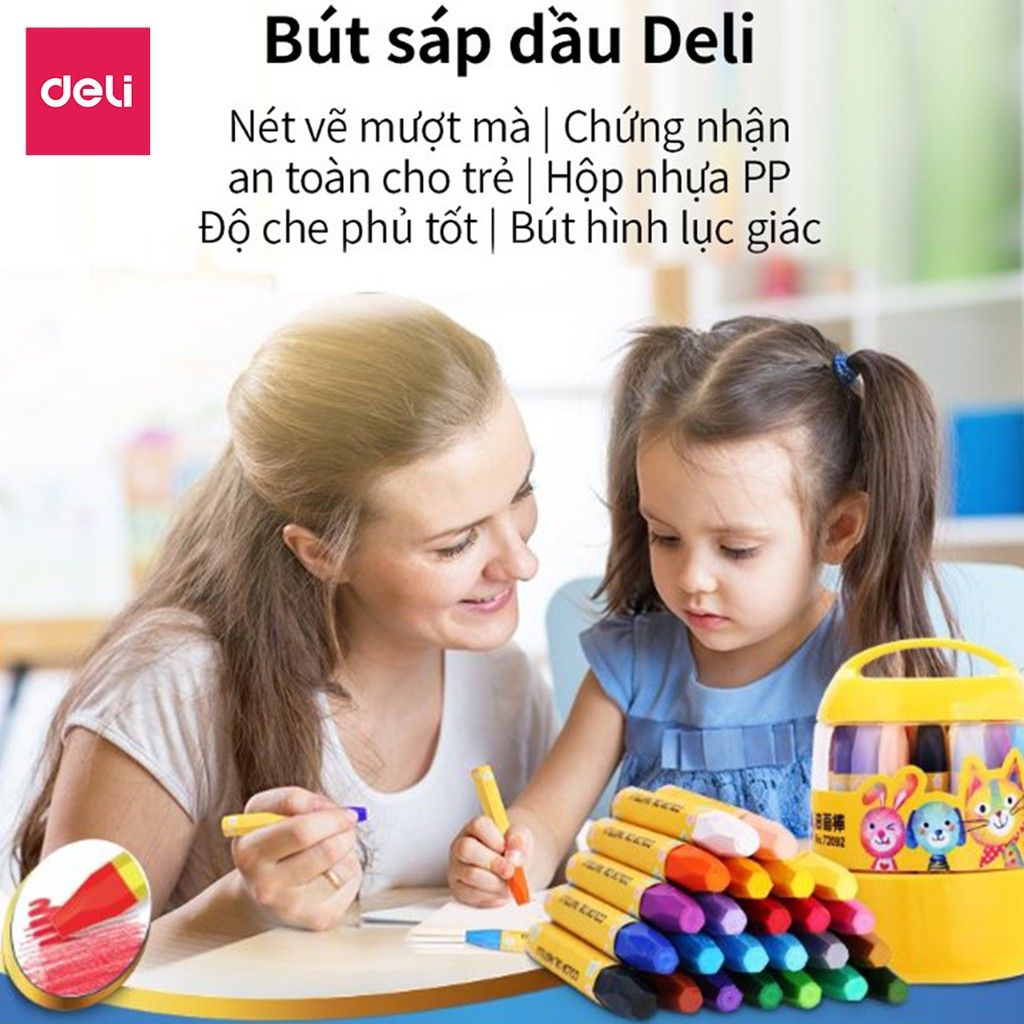  Bút sáp dầu học sinh hộp nhựa Deli - 12/18/24 màu - 72090 / 72091 / 72092 