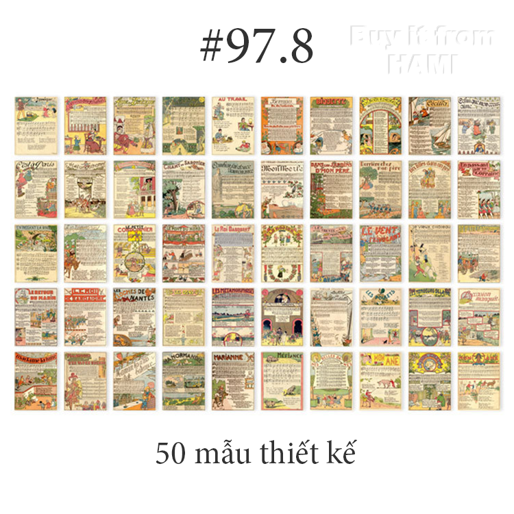  Sticker Retro trang trí Scrapbook, sổ tay, vở  (set 50 stickers) - [ 097 ] 