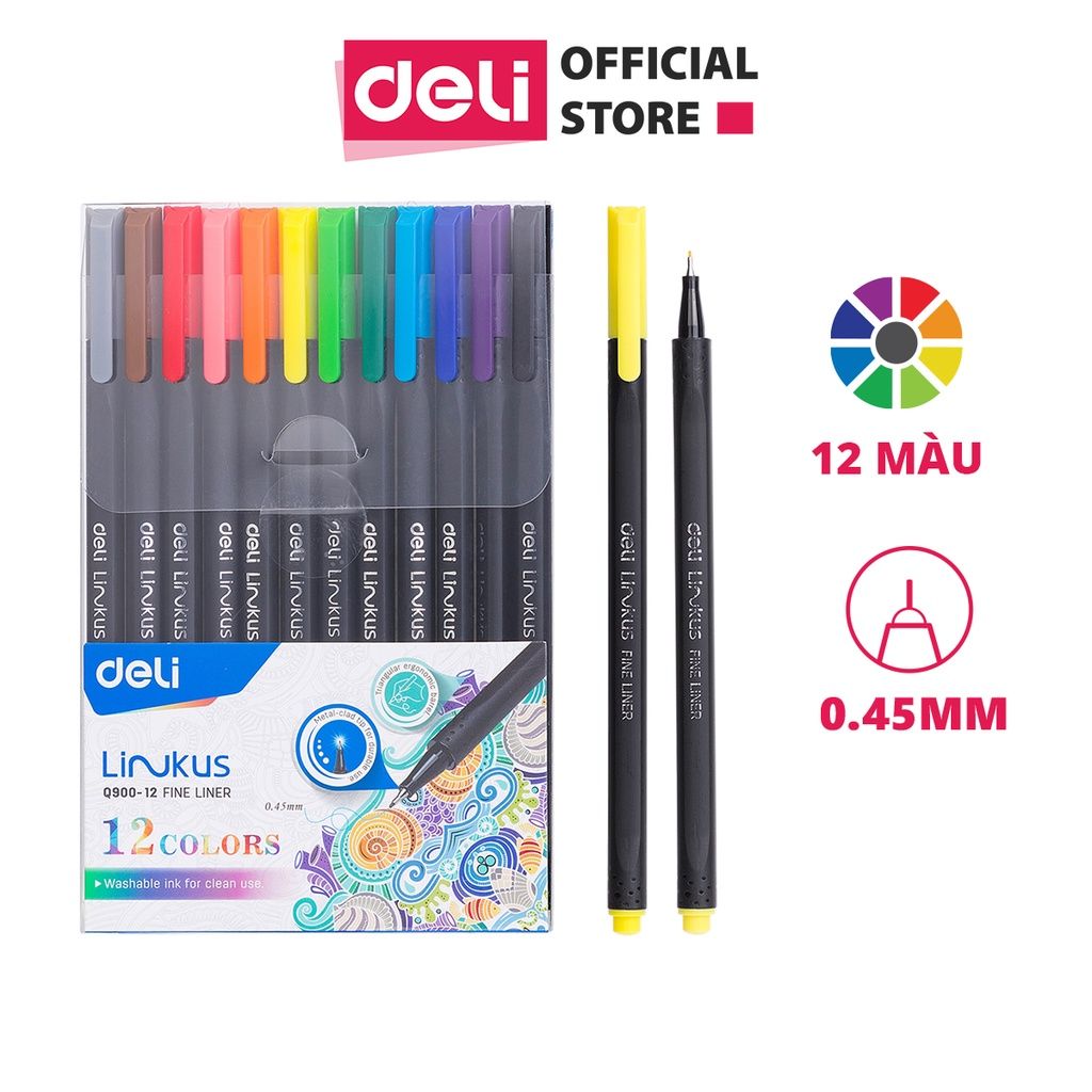  Bút liner đi nét có thể rửa được Deli - Ngòi bọc kim loại 0.45mm - chuyên viết caligraphy thư pháp brush letter - EQ900 