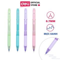  Bút bi bấm văn phòng mực xanh ngòi 0.7mm Deli giá rẻ viết nét đều trơn tru cho học sinh có đệm tay cao su EQ199 