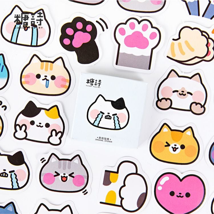  Hộp 45 Miếng Dán Sticker Meow Meow Trang Trí Sổ Thiệp [ 160 ] 