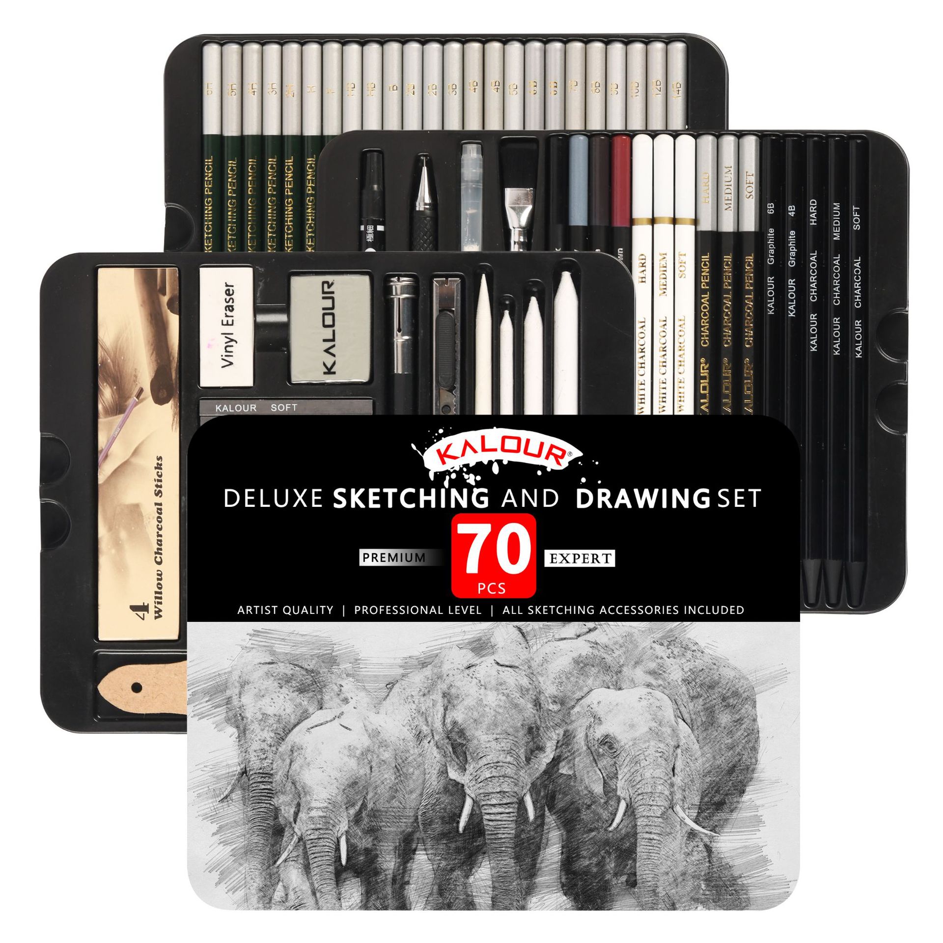 Conjunto de 70 Lápices de Dibujo Profesional KALOUR: ¡Libera tu Creatividad! - Set 70 Lápices De Dibujo Profesional