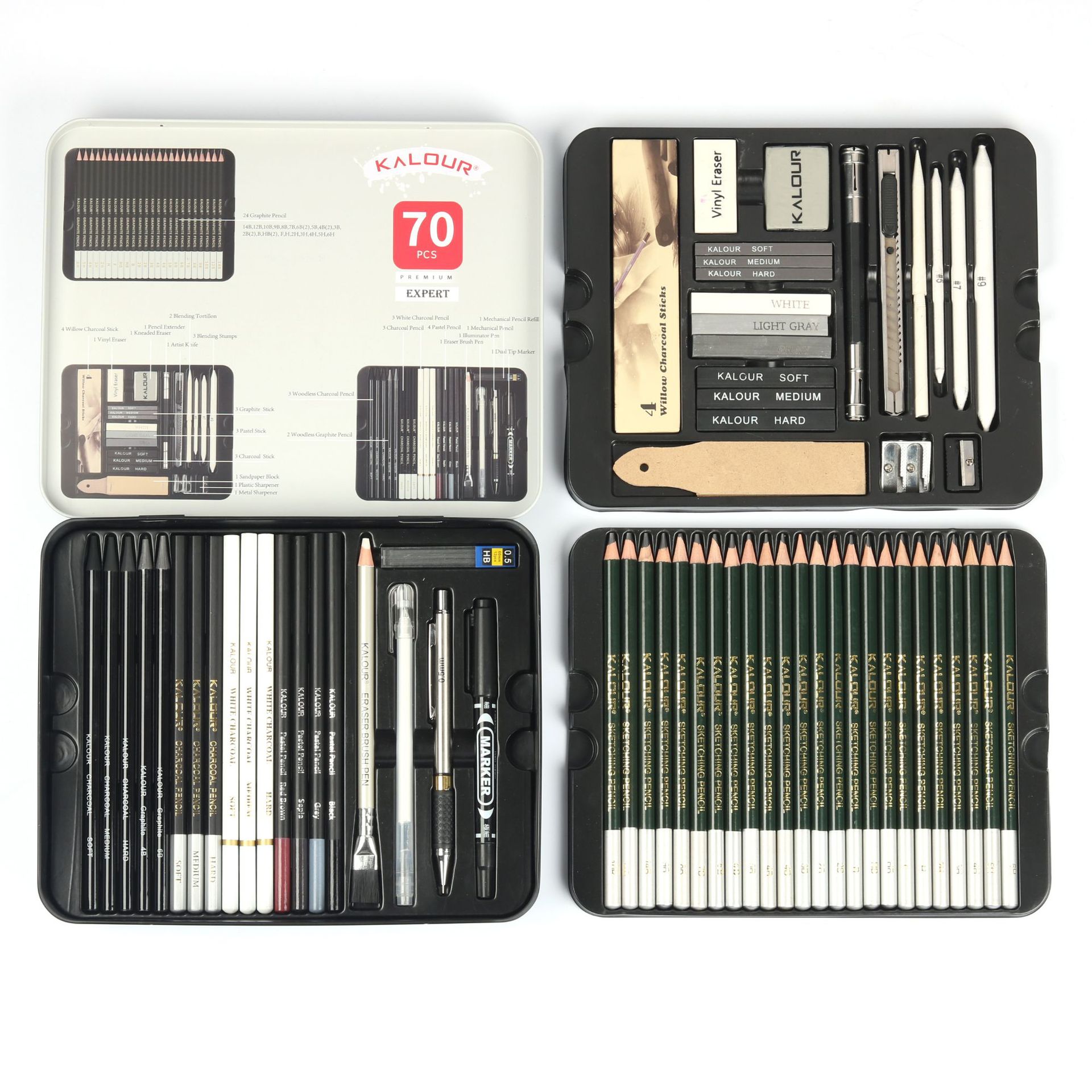 Conjunto de 70 Lápices de Dibujo Profesional KALOUR: ¡Libera tu Creatividad! - Set 70 Lápices De Dibujo Profesional