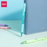  Bút bi bấm văn phòng mực xanh ngòi 0.7mm Deli giá rẻ viết nét đều trơn tru cho học sinh có đệm tay cao su EQ199 