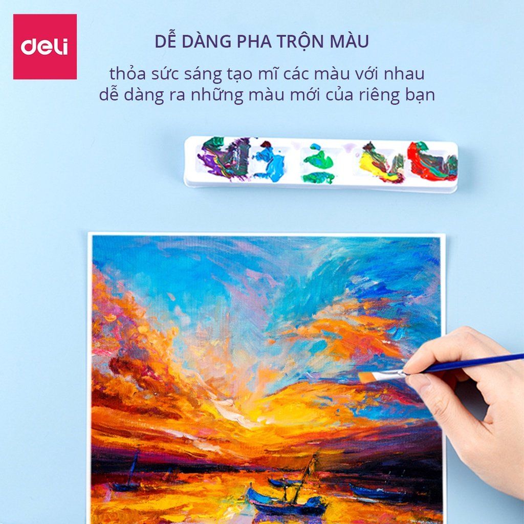  Màu nước acrylic dạng tuýp 5ml chuyên nghiệp Deli - dùng để vẽ vải / giày / tường - 12/18/24 màu - 73913 73914 73915 