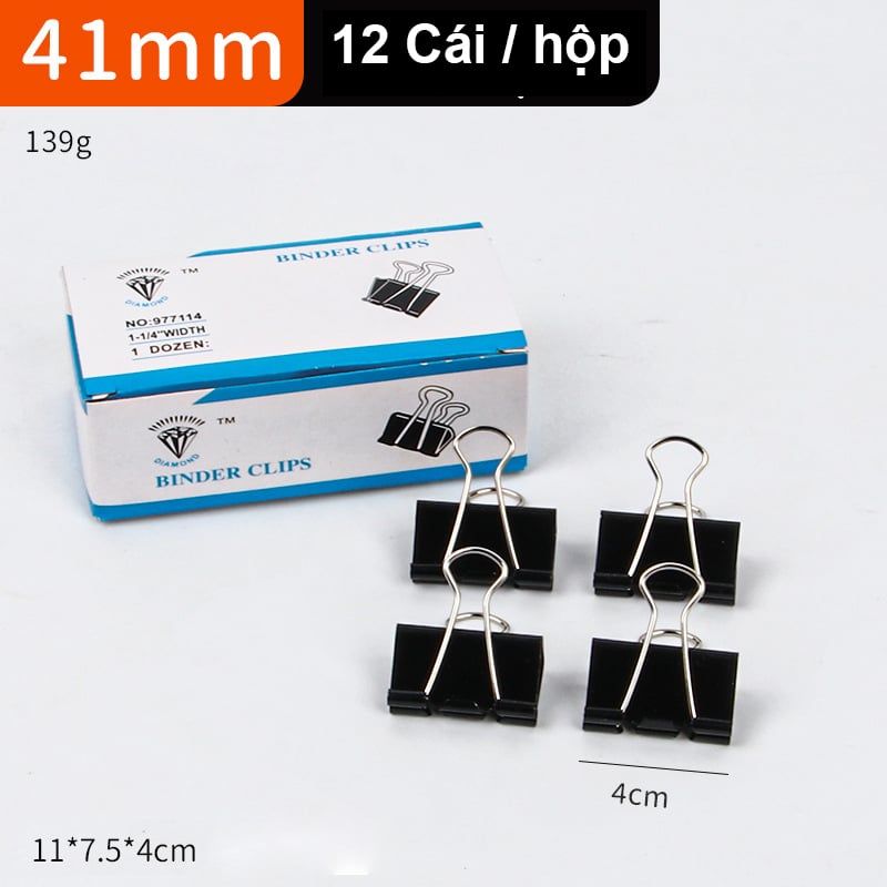  Hộp 12 kẹp giấy đa năng – Kẹp bướm kẹp tài liệu nhiều kích thước (19mm, 25mm, 41mm, 51mm) 