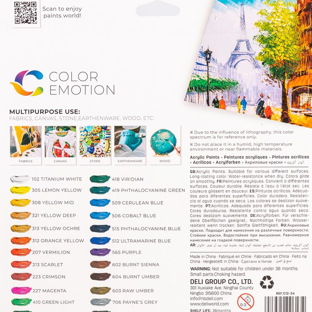 Màu Acrylic dạng tuýp 12ml Deli - 12/24 màu - 1 hộp - EC12 