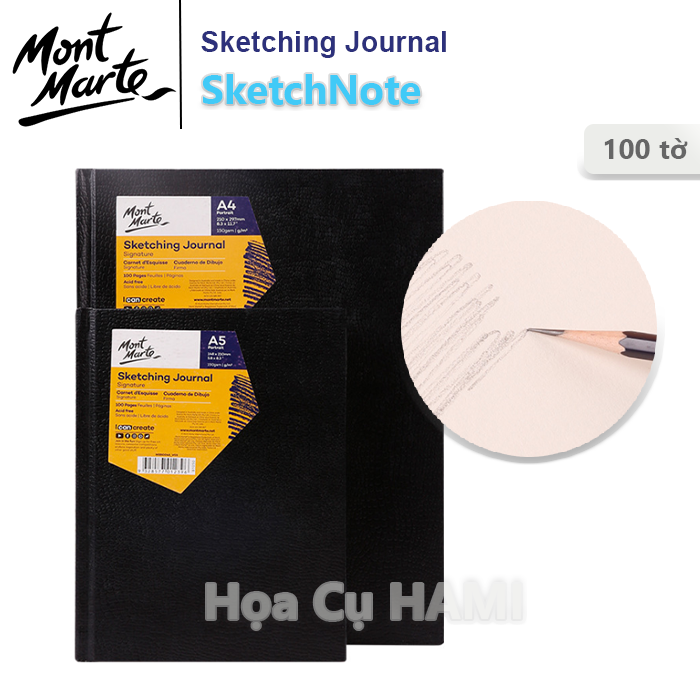  Sổ sketch Mont Marte bìa giả da size A4, A5 