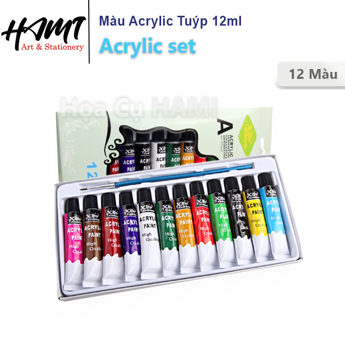  Bộ 12 màu acrylic dạng tuýp (12ml, hộp giấy) 