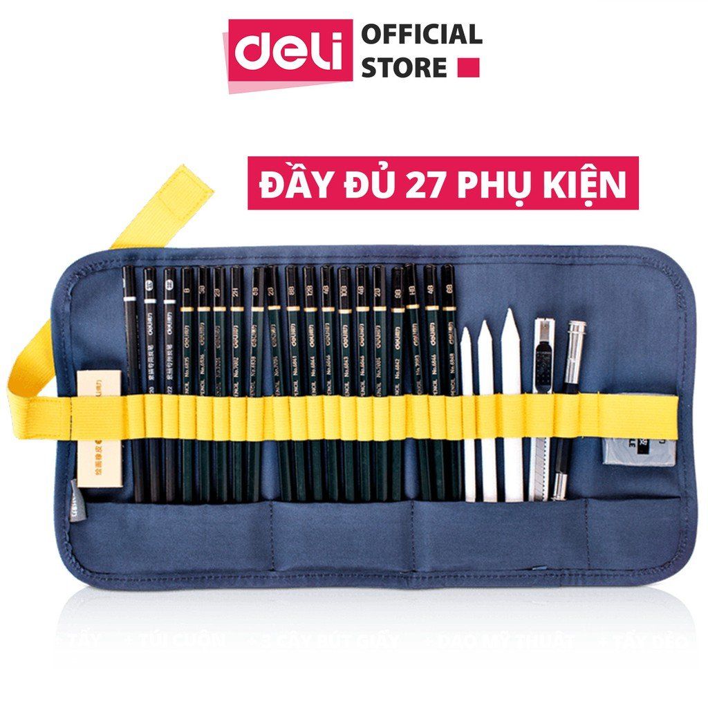  Bộ dụng cụ vẽ phác thảo 27 phụ kiện Deli - vẽ mỹ thuật - 1 bộ - 58125 