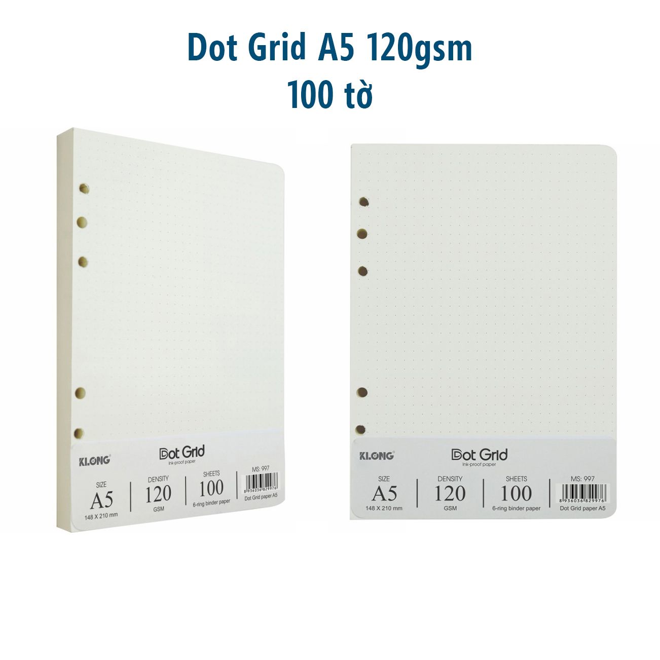  Sổ còng Klong A5 100 tờ ruột chấm Dot grid/ ô vuông caro tiện lợi thay giấy refill 