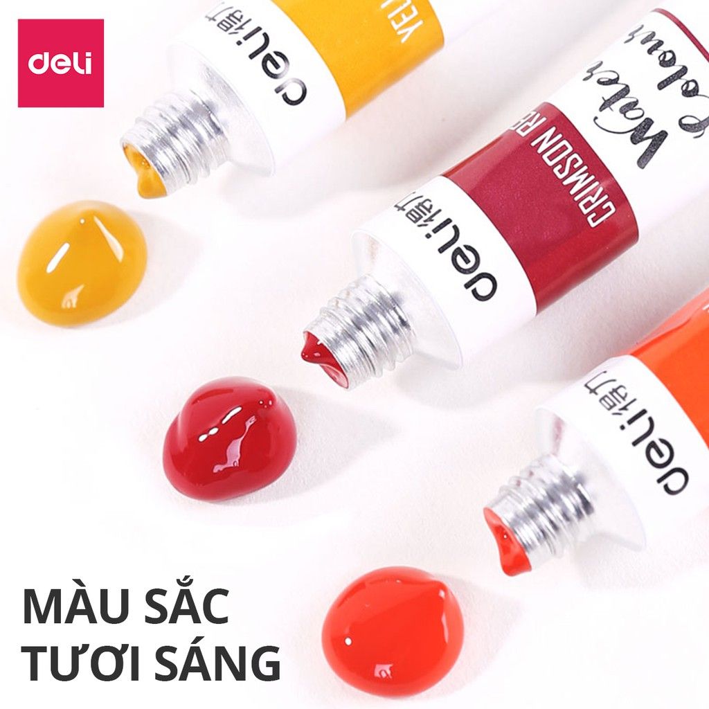  Màu nước dạng tuýp cao cấp 12ml Deli - màu nước hòa tan che phủ tốt - 12 màu/18 màu/24 màu - 73850 / 73851 / 73852 