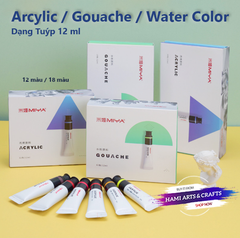  Màu nước, màu acrylic, màu gouache MIYA dạng tuýp bộ 12/18 màu 12ml 