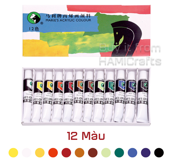  Bộ màu Acrylic 12/18/24/36 MARIE'S dạng Tuyp (12ml, hộp giấy) 