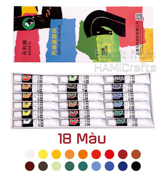  Bộ màu Acrylic 12/18/24/36 MARIE'S dạng Tuyp (12ml, hộp giấy) 