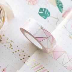  WASHI TAPE Băng dính trang trí, Họa Tiết Nhũ Vàng Ánh Kim Phong Cách Hiện Đại [005] 