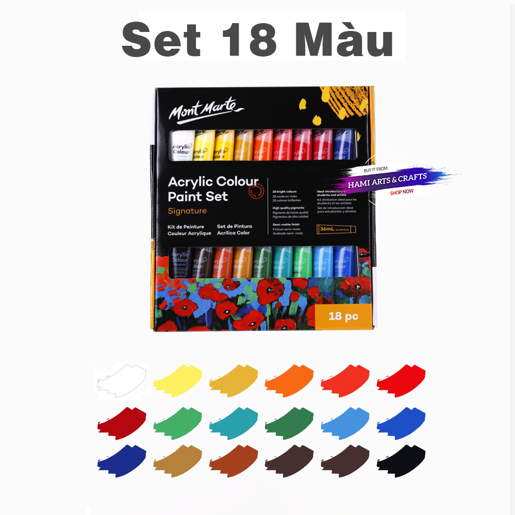  Màu Acrylic Mont Marte 18/24/36/48 x 36ml, Mont Marte Signature Acrylic Paint Set 