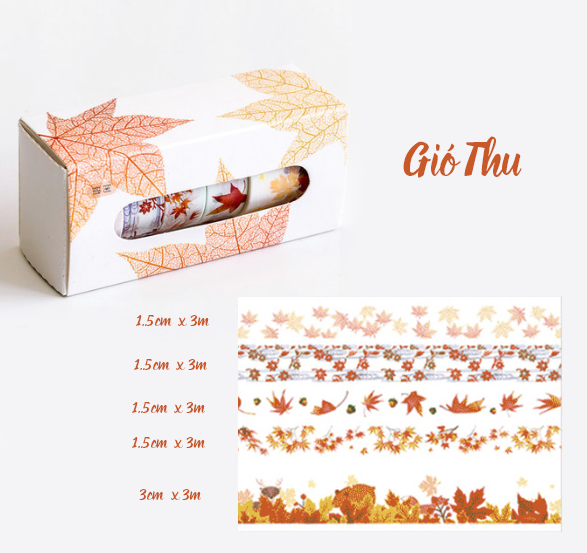  Washi Tape set 05 cuộn SH-01 trang trí scrapbook, sổ tay planner,… [ 019 ] 