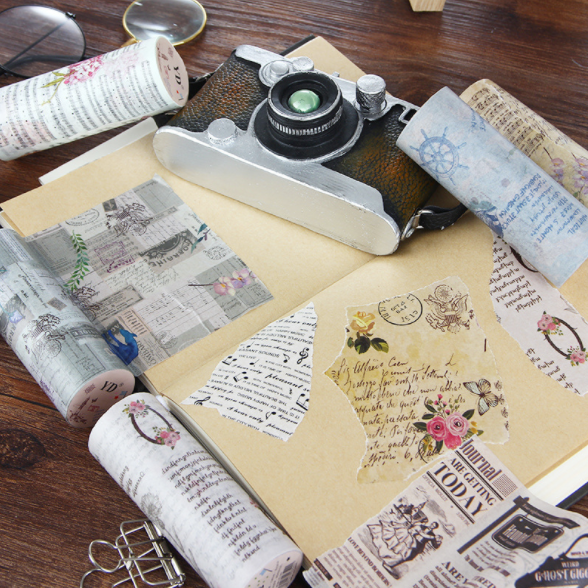  Washi Tape chủ đề vintage cuộn bản rộng 10cm dài 5m trang trí scrapbook, sổ tay planner,…[ 064 ] 
