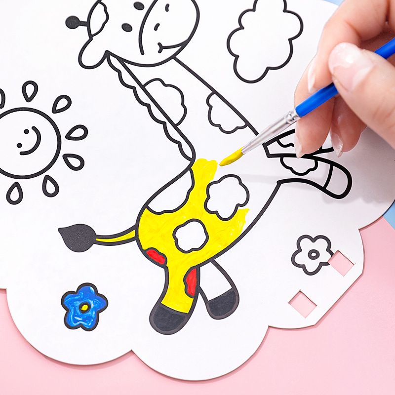  Quạt tay tự tô có hình sẵn, sáng tạo trẻ em DIY 17.5cm 