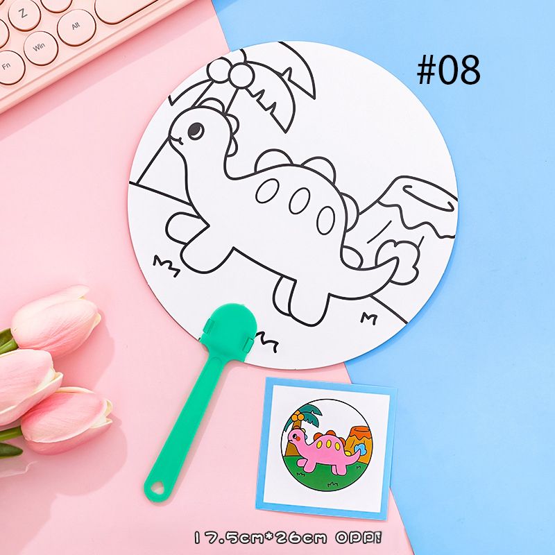  Quạt tay tự tô có hình sẵn, sáng tạo trẻ em DIY 17.5cm 