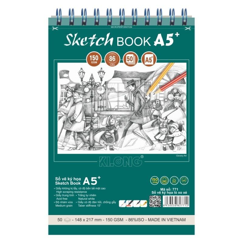  Sổ vẽ ký họa Sketch KLong 50 tờ A5+ 150GSM; MS: 771 