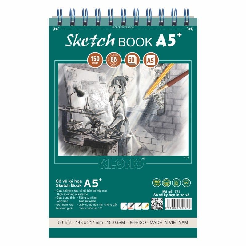  Sổ vẽ ký họa Sketch KLong 50 tờ A5+ 150GSM; MS: 771 