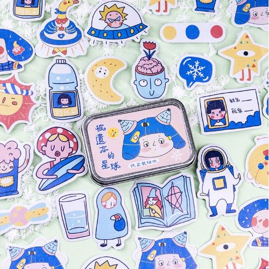 Bộ 60 sticker hộp thiếc siêu dễ thương trang trí scrapbook, sổ tay pla ...