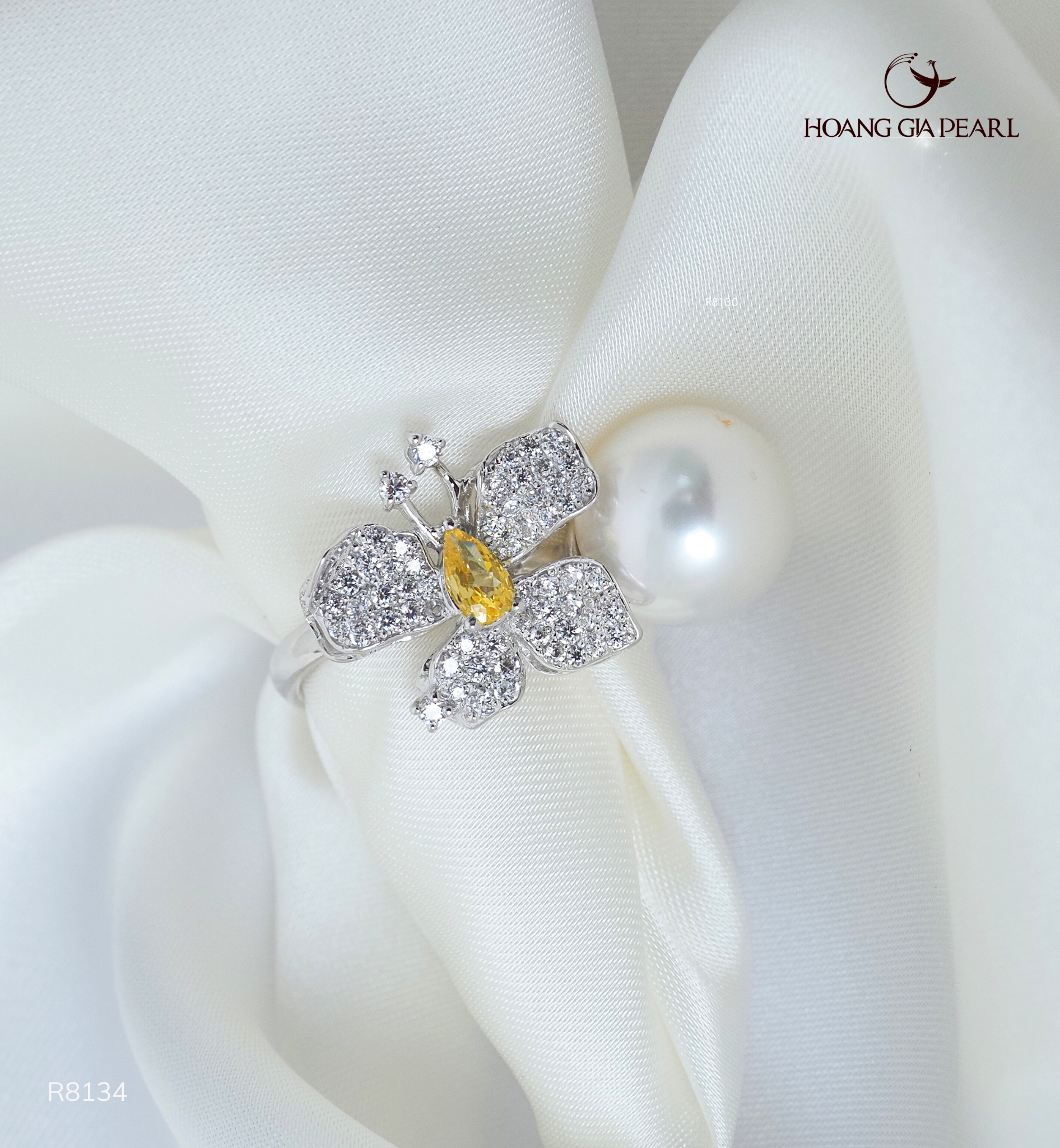NHẪN NGỌC TRAI R8134 -NGỌC SOUTHSEA TRẮNG