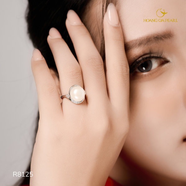 NHẪN NGỌC TRAI R8125 - NGỌC F TRẮNG
