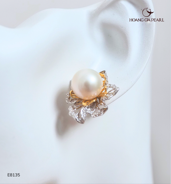 BÔNG TAI NGỌC TRAI E8135 - NGỌC F TRẮNG