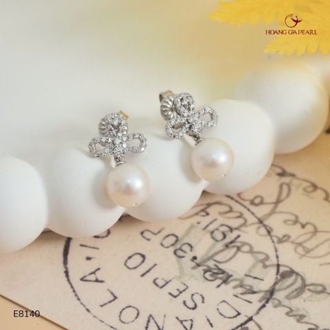 BÔNG TAI NGỌC TRAI E8140 - NGỌC F TRẮNG