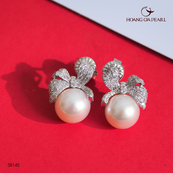 BÔNG TAI NGỌC TRAI E8145 - NGỌC F TRẮNG